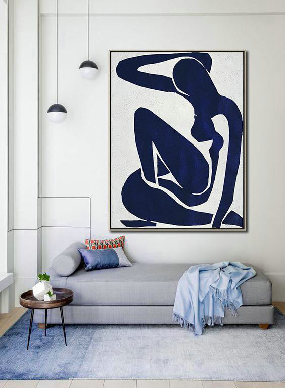 Abstract Painting Extra Large Canvas Art,Buy Hand Painted Navy Blue Abstract Painting Nude Art Online,Colorful Wall Art